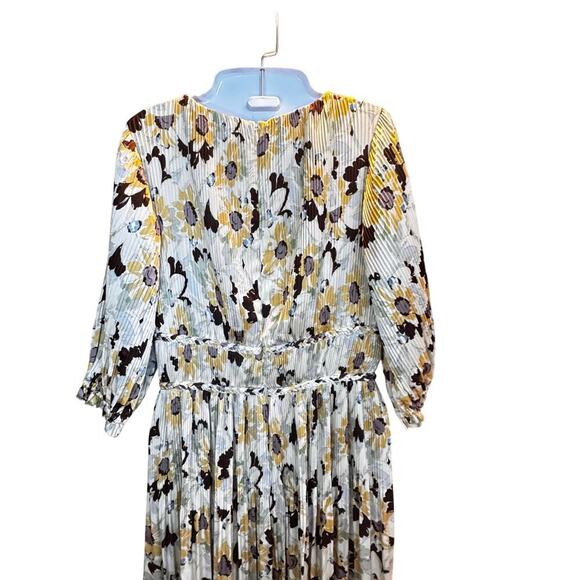 New Polo by Ralph Lauren Buttercup Satin Floral Plissé Pleated Midi Dress Sz 4 - Picture 9 of 13